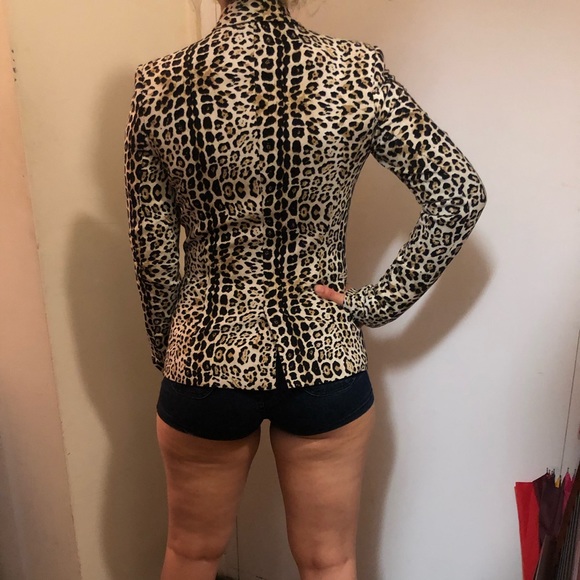 Zara Leopard Animal Print One Button Blazer Tuxedo Jacket - Picture 4 of 5
